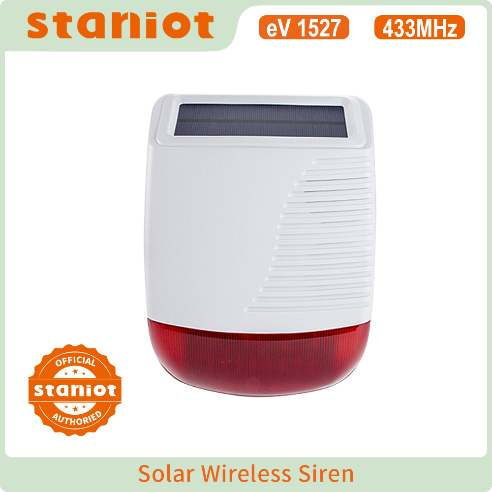 Home Security Siren - Staniot-sirena estroboscópica Solar inalámbrica para exteriores,